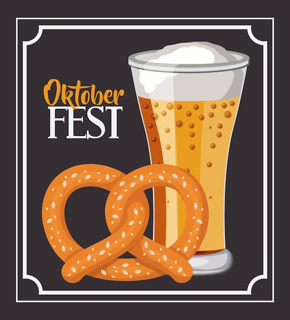 Vector marco de pretzel de cerveza icono de oktoberfest meu de comida