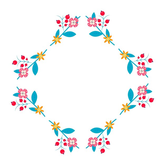 Marco de primavera con bayas y flores.