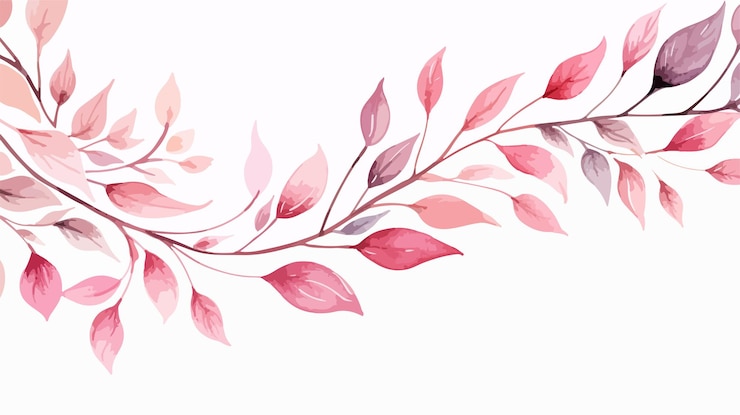 Vector marco de ramas y hojas rosadas sobre un fondo blanco