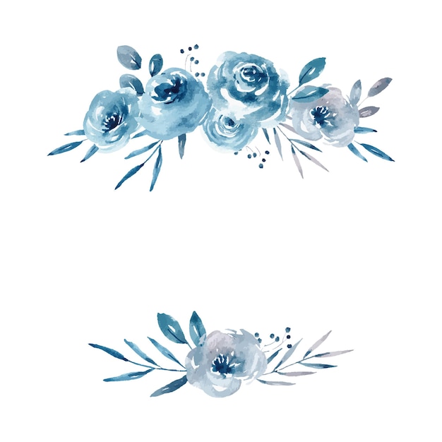 Marco de ramo de acuarela con flores de índigo azul oscuro