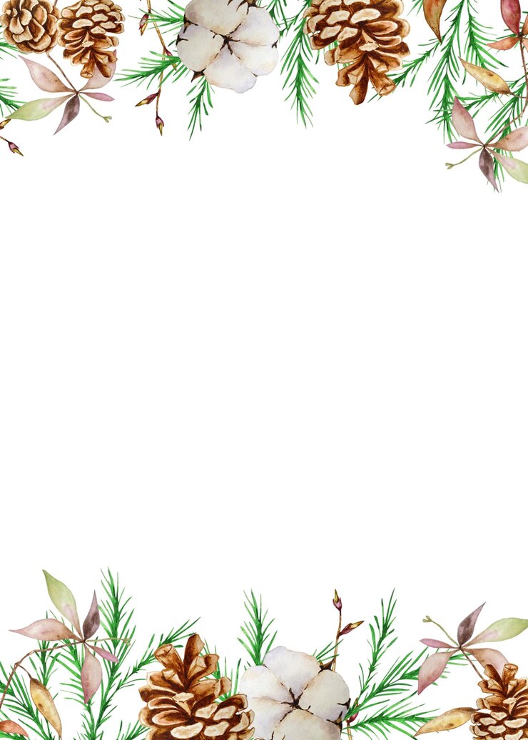 Vector marco rectangular de acuarela de navidad con ramas de pino y abeto de invierno, piñas y algodón.