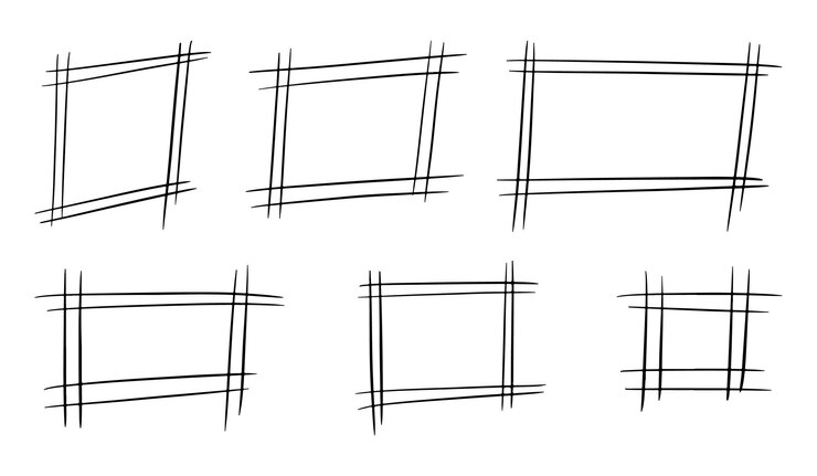 Vector marco rectangular dibujado a mano conjunto boceto garabateado por lápiz línea simple borde garabateado lápiz cuadrado