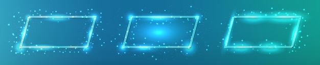 Marco rectangular doble de neón con efectos brillantes.