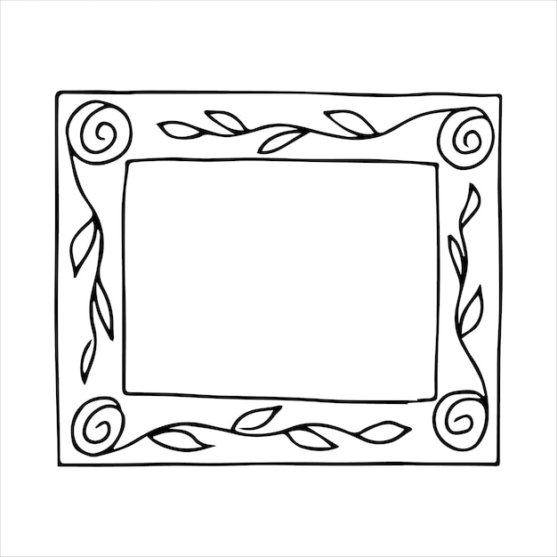 Marco rectangular estilo garabato dibujado a mano ilustración vectorial en blanco y negro