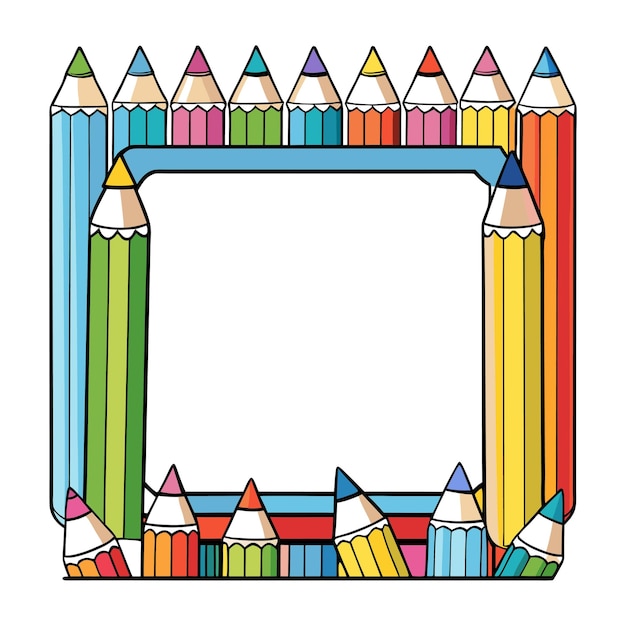Marco rectangular hecho de lápices de colores Diseño gráfico