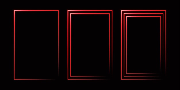 Marco rectangular de luz láser roja aislado sobre un fondo negro rectángulos de neón vector abstracto