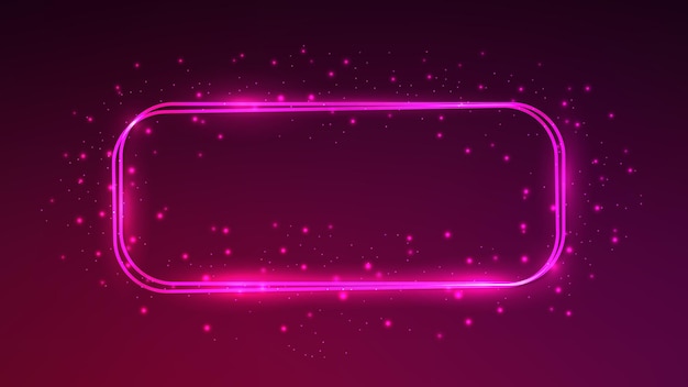 Marco rectangular de neón doblemente redondeado con efectos brillantes y chispas