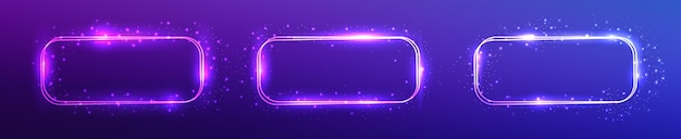 Marco rectangular de neón doblemente redondeado con efectos brillantes