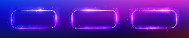 Marco rectangular de neón doblemente redondeado con efectos brillantes