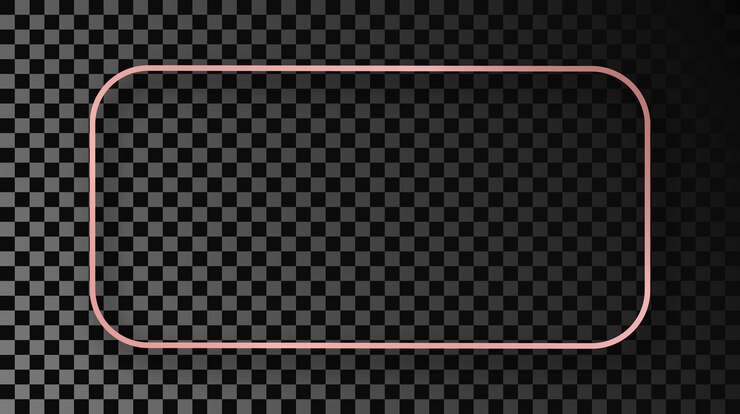 Vector marco rectangular redondeado brillante de oro rosa con sombra aislada sobre fondo transparente marco brillante con efectos brillantes ilustración vectorial