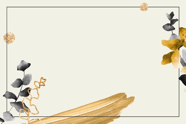 Marco de rectángulo negro con vector de patrón de hoja de eucalipto