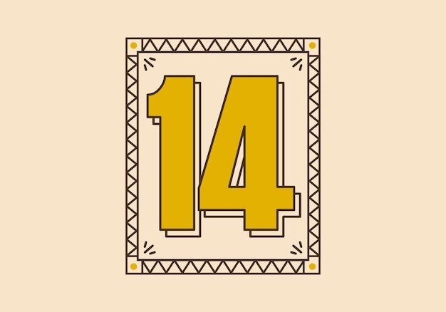 Marco de rectángulo vintage con el número 14 en él