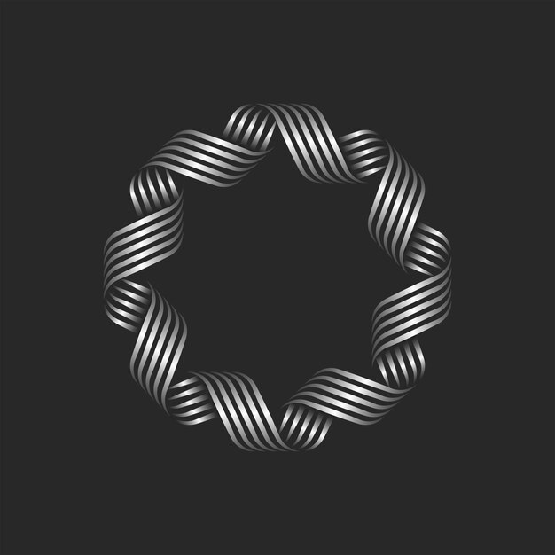 Marco redondo en blanco ornamental monograma borde del círculo forma geométrica superpuesta líneas curvas delgadas tejer rayas de anillo metálico