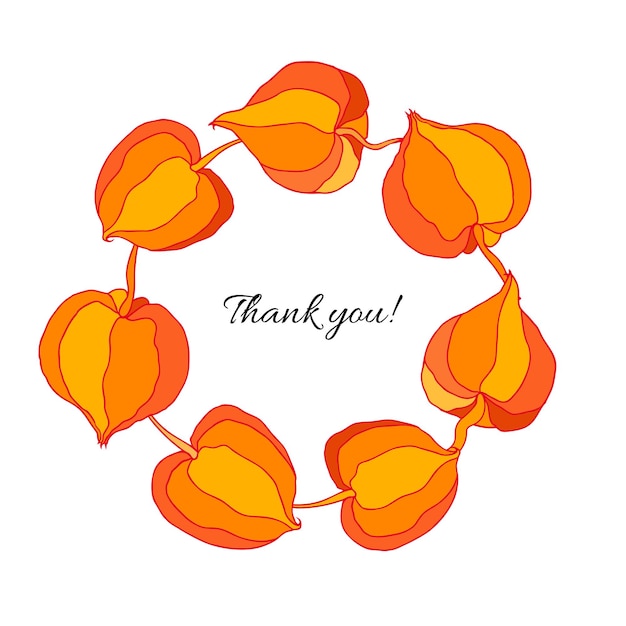 Marco redondo de corona decorativa Physalis boceto vectorial dibujado a mano aislado sobre fondo blanco