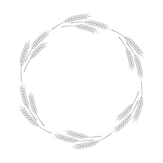 Un marco redondo de espiguillas de trigo, avena, centeno o cebada Marco agrícola de borde de planta de grano con espiguillas en blanco y negro Banner para diseño de empaque de harina de pan de cerveza