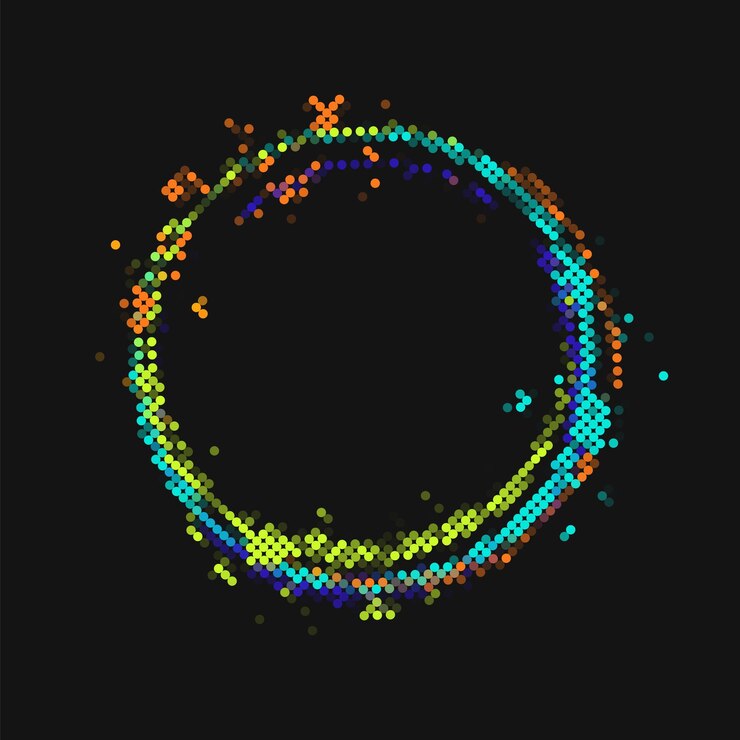 Vector marco redondo en estilo píxel con pequeños círculos
