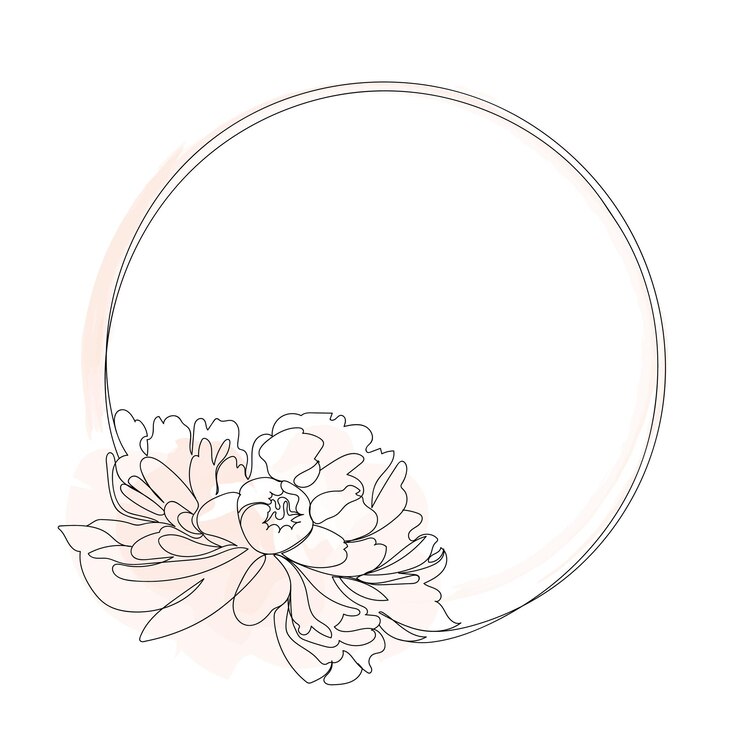 Vector marco redondo con flor de peonía y elementos de acuarela ilustración de vector de flor de peonía de arte lineal