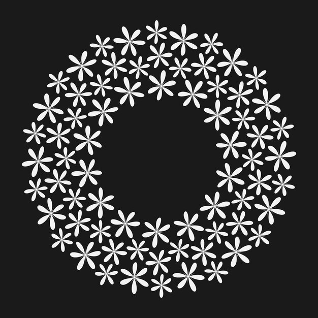 Marco redondo floral borde blanco en fondo oscuro minimalismo concepto de plantilla de espacio de copia de verano