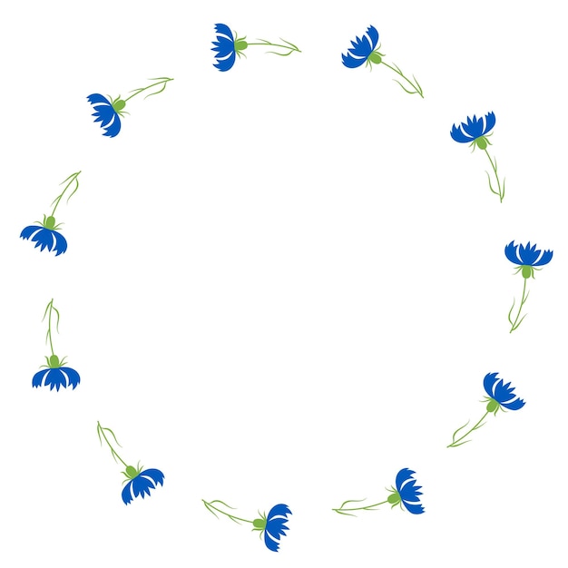 Marco redondo con flores azules florecientes acianos Postal servilleta decoración Decoración floral