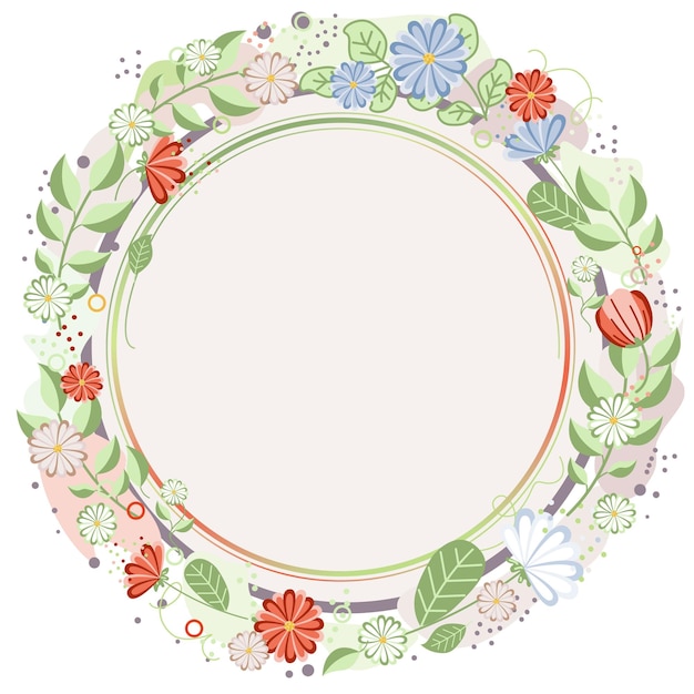 Un marco redondo con flores y un círculo con flores diseño floral de primavera verano