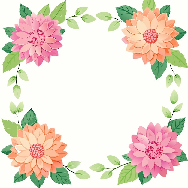 un marco redondo con flores y hojas y un círculo de hojas