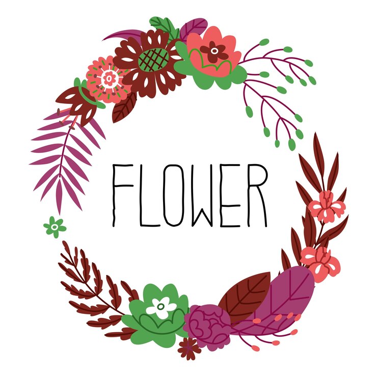 Vector marco redondo hecho de elementos florales con la inscripción flor composición floral para decorar tarjetas para el día internacional de la mujer o bodas ilustración vectorial aislada sobre fondo blanco