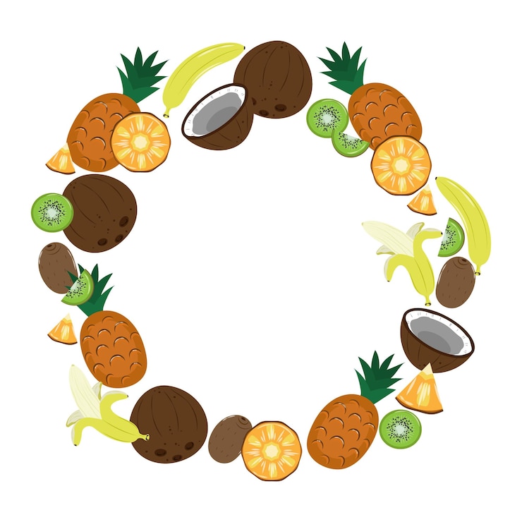 Vector marco redondo hecho de frutas tropicales.