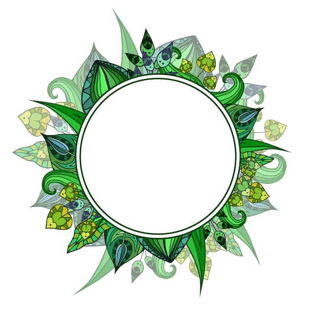 Marco redondo con hojas verdes de garabato estampadas con espacio para texto Elemento vectorial para invitaciones