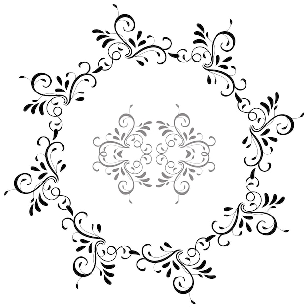 Marco redondo de hojas vintage aisladas sobre fondo Ilustración de caligrafía vectorial EPS10