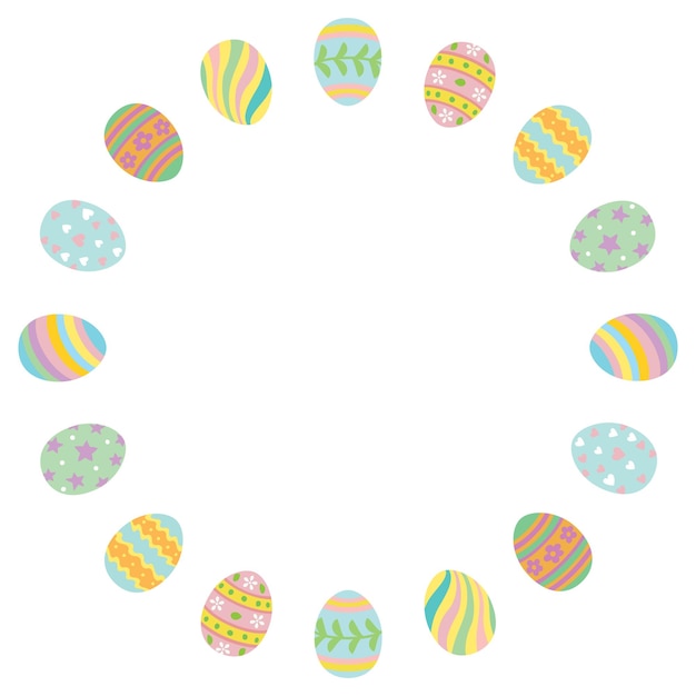 Marco redondo con huevos de Pascua en colores pastel. ilustración vectorial