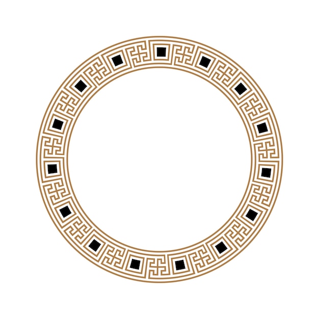 Marco redondo de llave griega dorada borde de círculo de motivos típicos egipcios asirios y griegos