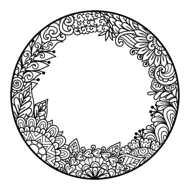Marco redondo Mandala para imprimir, grabar o colorear. Ilustración vectorial
