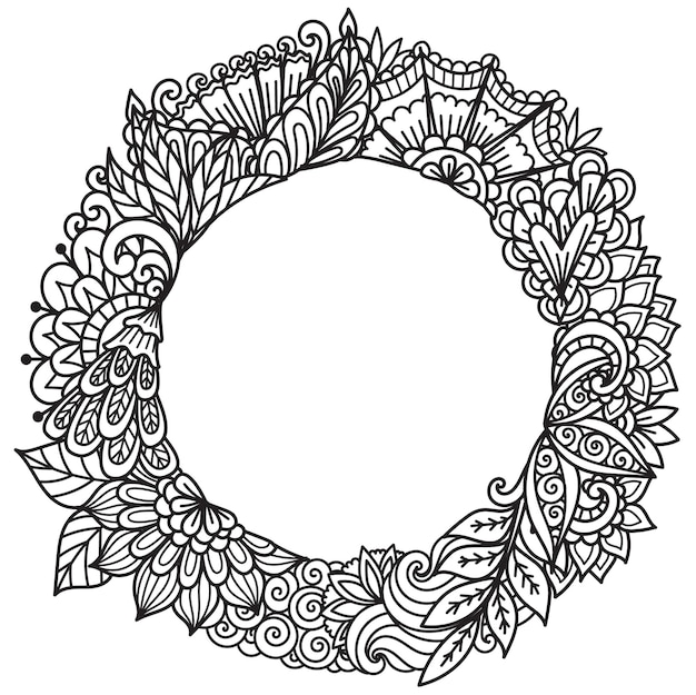 Marco redondo Mandala para imprimir, grabar o colorear. Ilustración vectorial