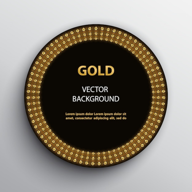 Marco redondo negro con efecto dorado brillante y plantilla de texto