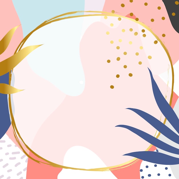 Marco redondo de oro en el vector de fondo colorido patrón de Memphis