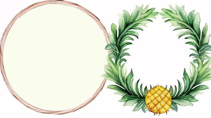 Vector marco redondo de piña fresca y hojas tropicales