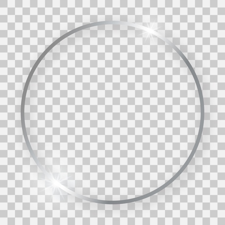 Vector marco redondo plateado brillante con efectos brillantes y sombras sobre fondo transparente. ilustración vectorial