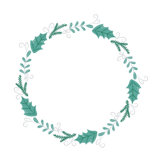 Marco redondo con ramas y hojas marco de invierno con espacio vacío para el texto de Navidad y Año Nuevo