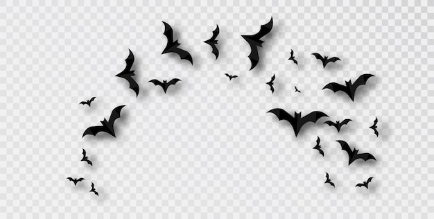 Marco redondo con silueta negra de bandada de murciélagos aislados sobre fondo transparente Diseño tradicional de Halloween