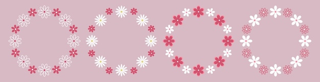 Marco redondo simple floral hecho de flores blancas y rojas