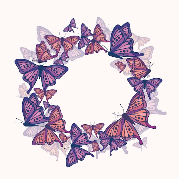 Marco redondo vectorial con mariposas Marco para etiqueta de invitación de boda para salón de belleza