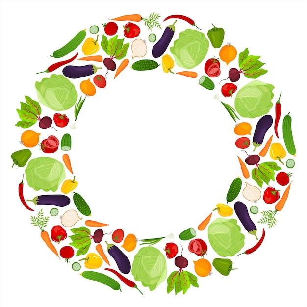 Marco redondo de verduras frescas. Publicidad de gran venta. Un elemento de diseño. Vector.