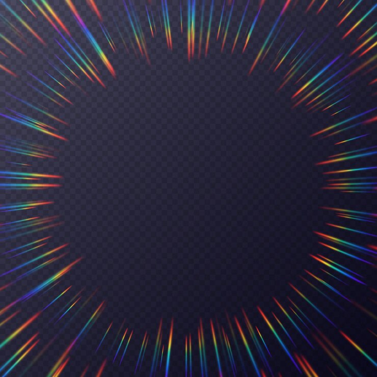 Vector marco de refracciones de luz, fondo con efecto de luz solar de arco iris, rayos holográficos con transparencia. textura de superposición borrosa aislada sobre un fondo transparente.