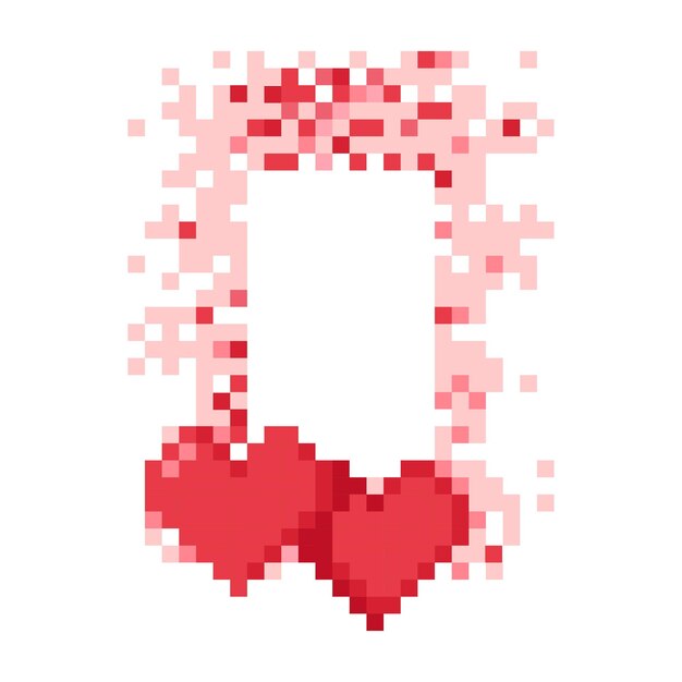 Marco rojo pixel con corazones