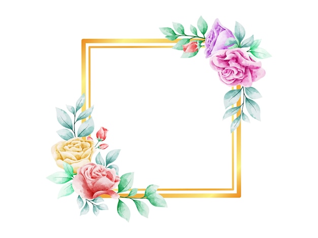 marco, rosa, flor, ramo, acuarela