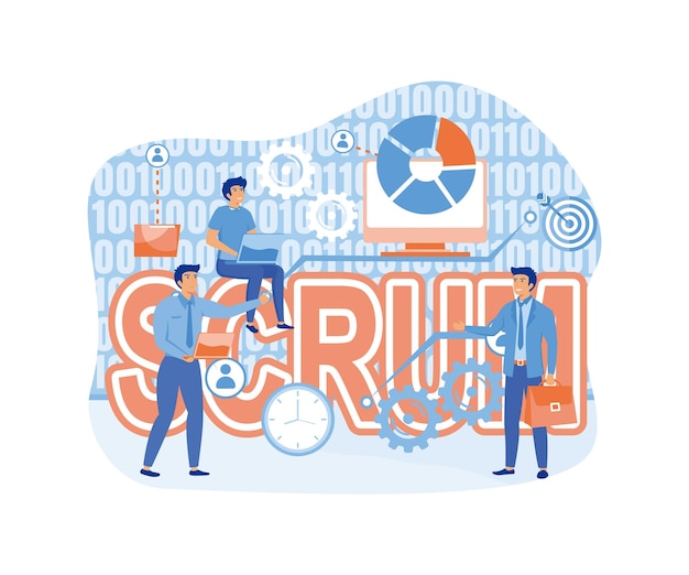 Marco SCRUM Concepto con palabras clave letras e íconos vector plano ilustración moderna