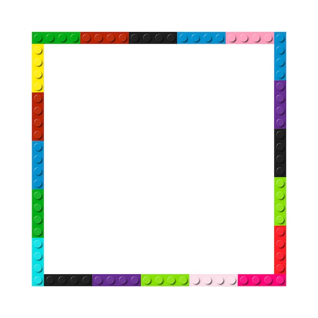 Marco simple compuesto por bloques de juguete de color negro blanco rojo azul rosa y verde ladrillo estandarte fondo vectorial abstracto