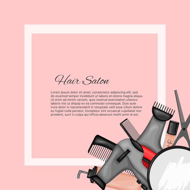 Marco para texto con un conjunto de artículos de belleza. Estilo de dibujos animados. Ilustración vectorial.