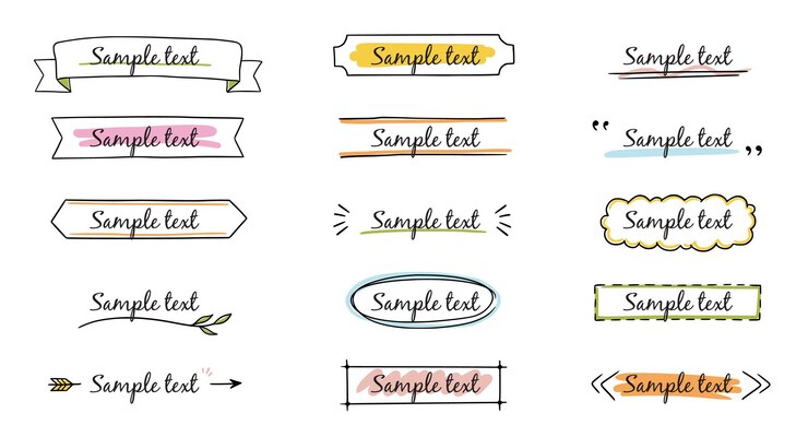 Vector marco de título de texto escritura a mano cinta círculo cuadrado elemento de decoración doodle bonito marco de título simple