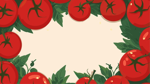 Marco con tomates y espacio vacío para su texto Ilustración de vector de plantilla de diseño de alimentos orgánicos